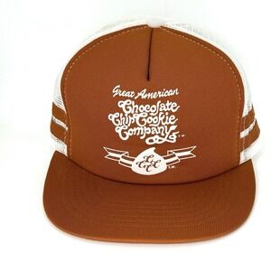 VTG Great American Chocolate Chip Cookie Co Trucker Hat Brown White Snapback